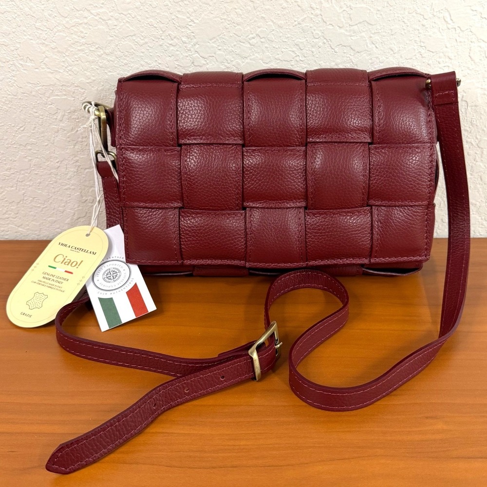 Viola Castellani Milano Woven Leather Crossbody Bag Rubino Red